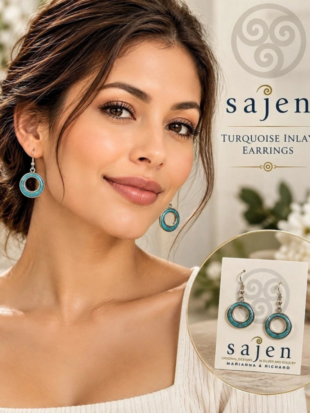Sajen Turquoise Inlay Earrings Blue & Silver NWT